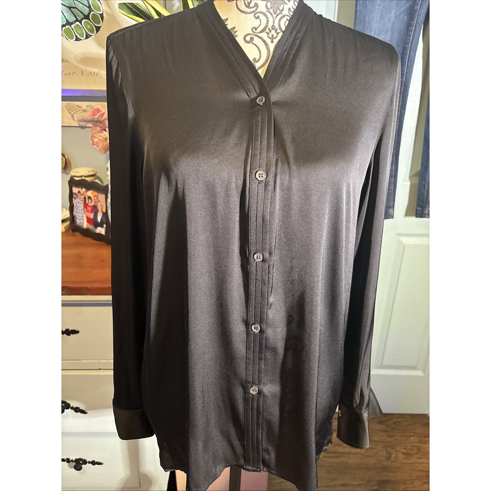 Repeat Satin Silky Black Blouse Sz XS. Dressy‎ Button Up